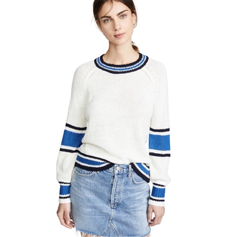 Cupcakes and Cashmere Pipper Crew Neck Sweater Blue White Size Large